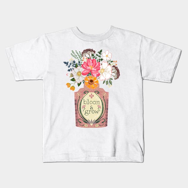 Bloom and grow vintage flowers Kids T-Shirt by Papergrape